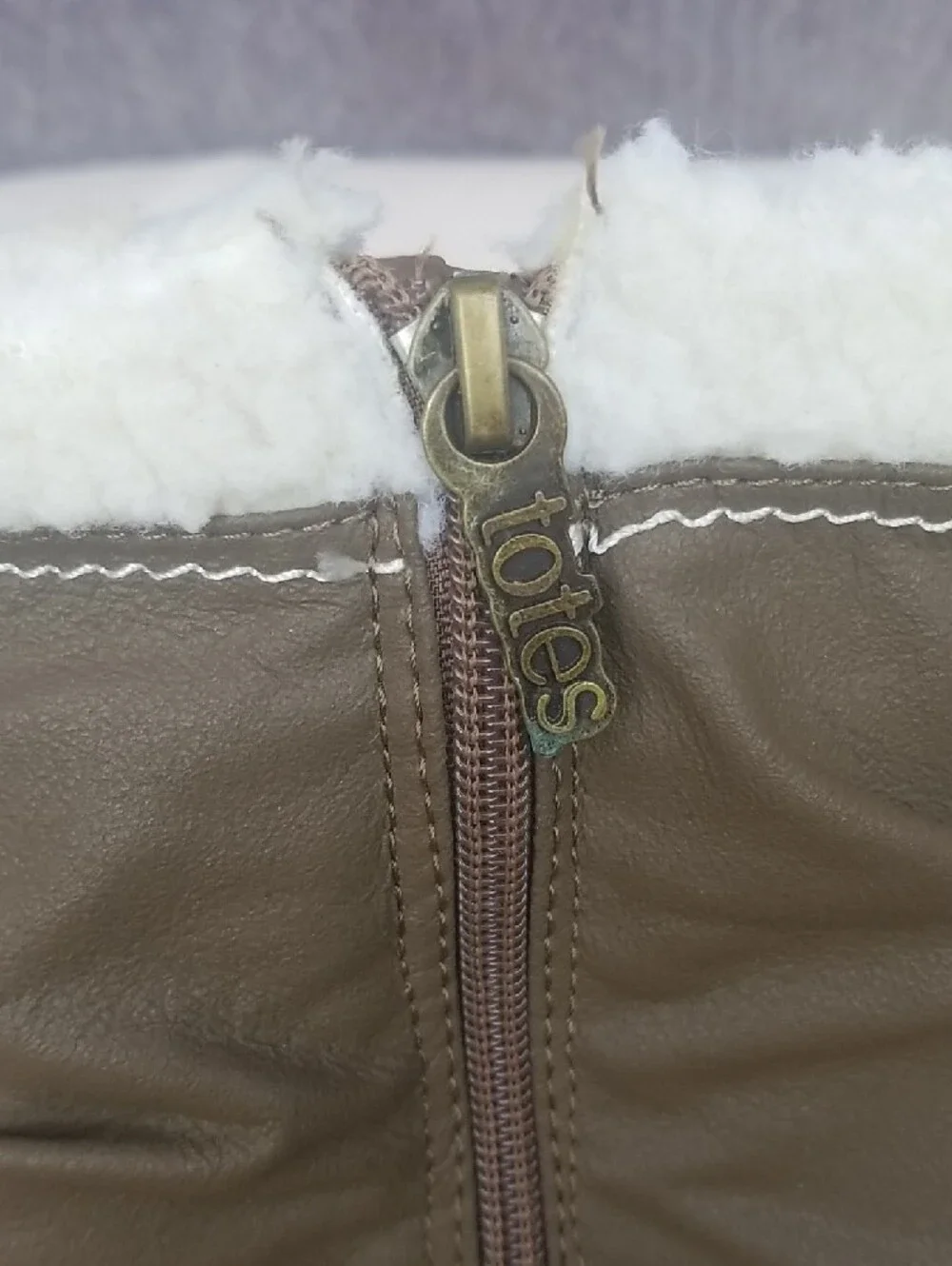 totes Taupe Winter Boots with White Faux-Shearling Cuff